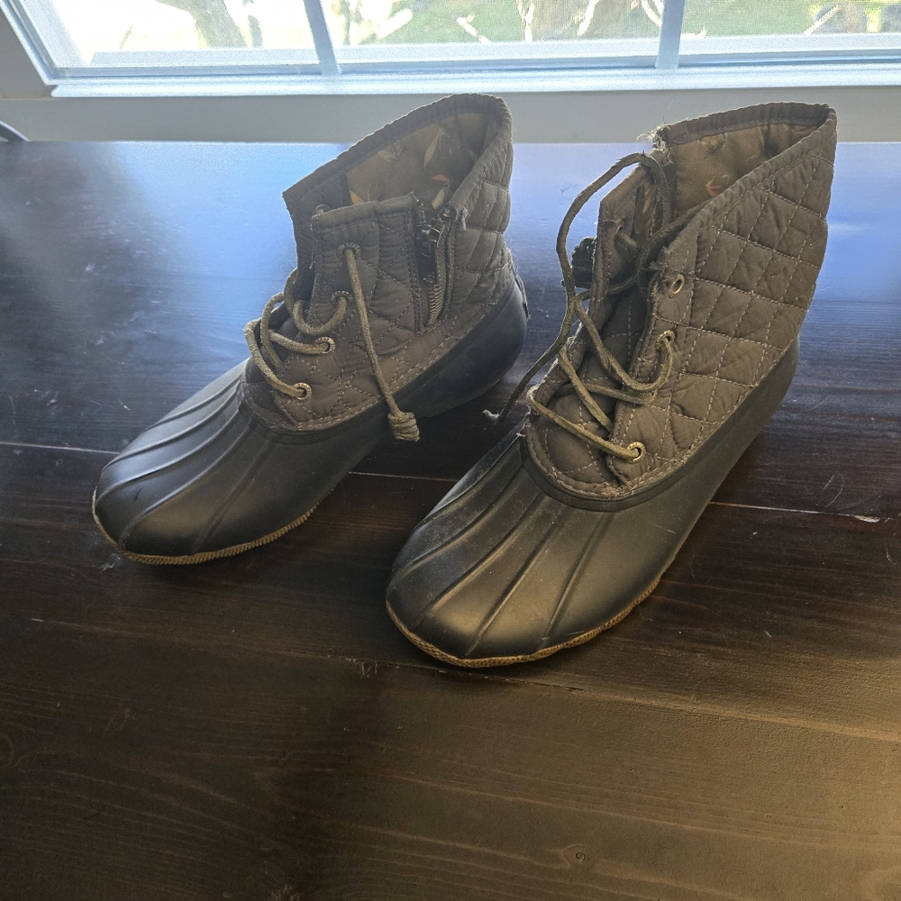 Sperry Saltwater Blue Gray Womens Waterproof Rubber Duck Boots